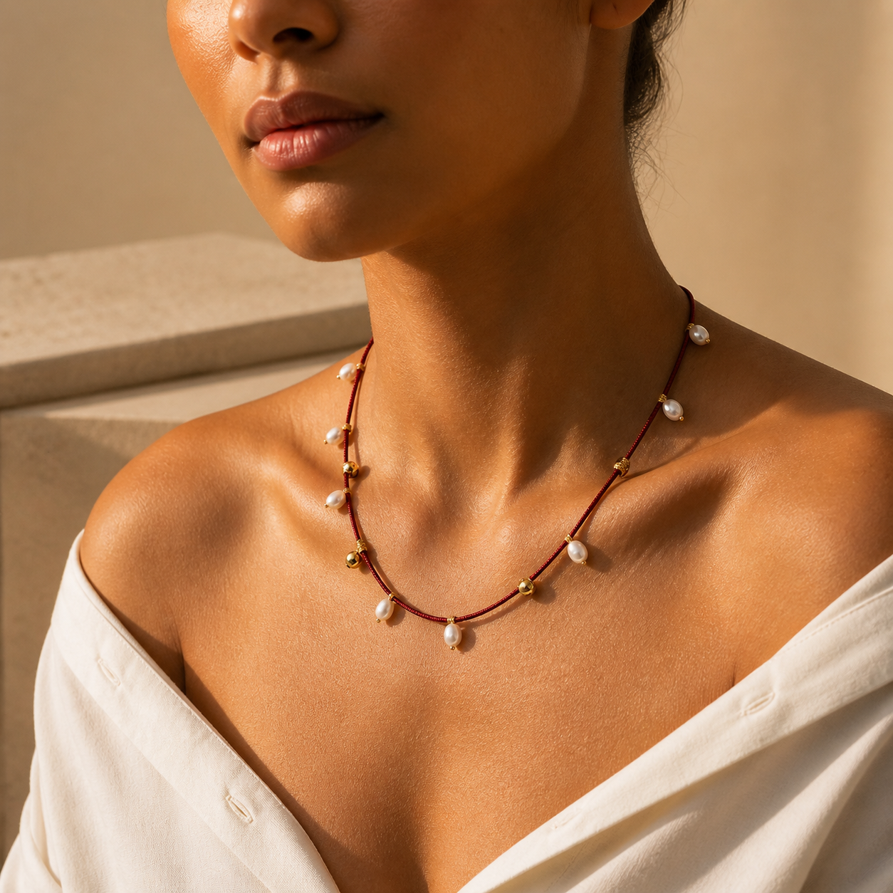 Collar con oro y perlas de rio