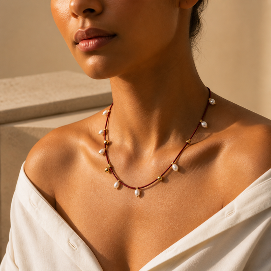 Collar con oro y perlas de rio