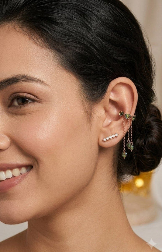 Ear Cuff Emerald Hearts